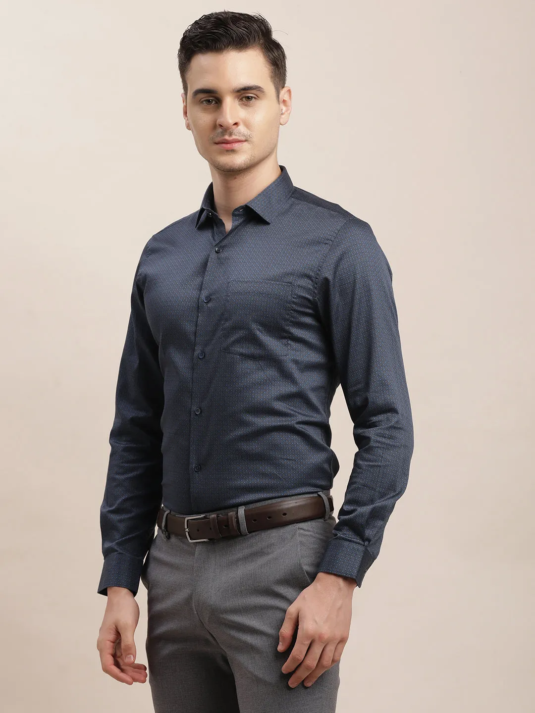 100% Cotton Blue Digital Printed Slim Fit Full Sleeve Formal Shirt