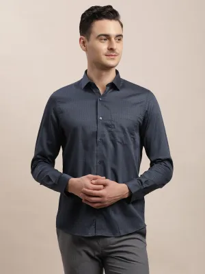 100% Cotton Blue Digital Printed Slim Fit Full Sleeve Formal Shirt