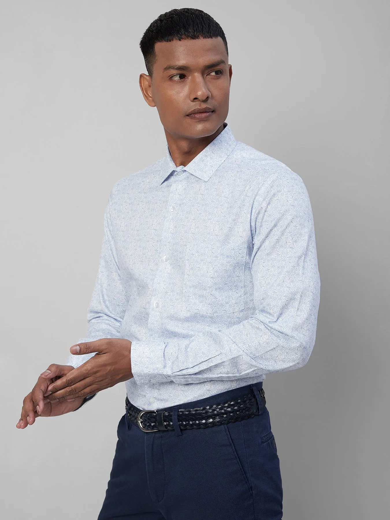 100% COTTON Blue Slim Fit Full Sleeve Formal Mens Printed Shirt