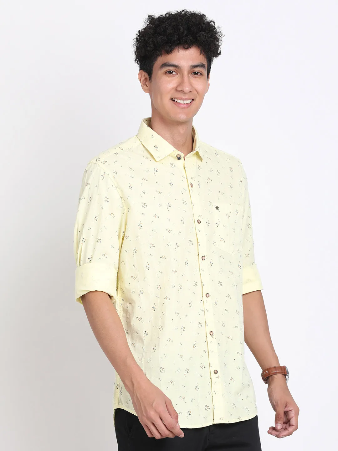 100% Cotton Lemon Printed Slim Fit Full Sleeve Casual Shirt