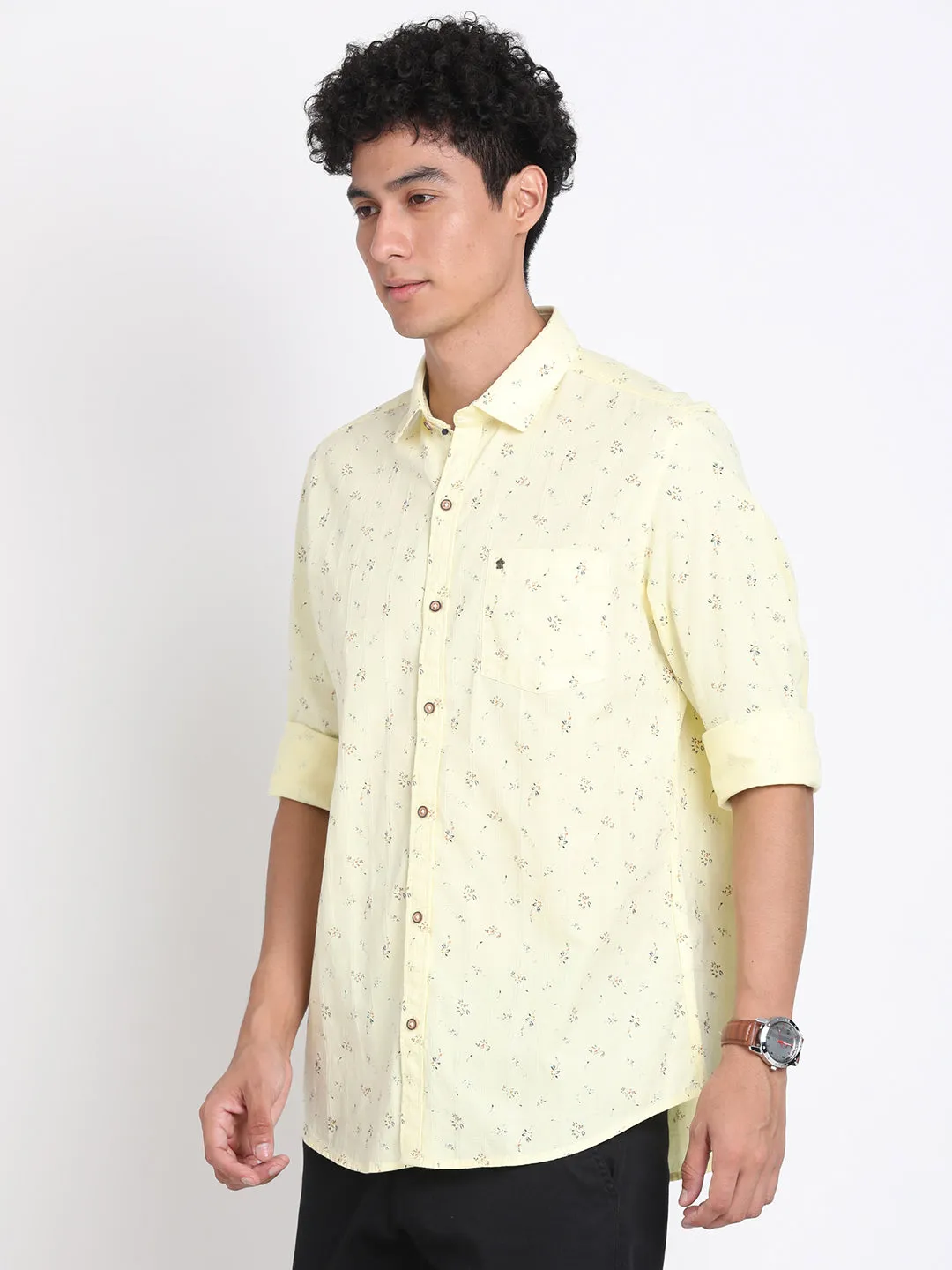 100% Cotton Lemon Printed Slim Fit Full Sleeve Casual Shirt