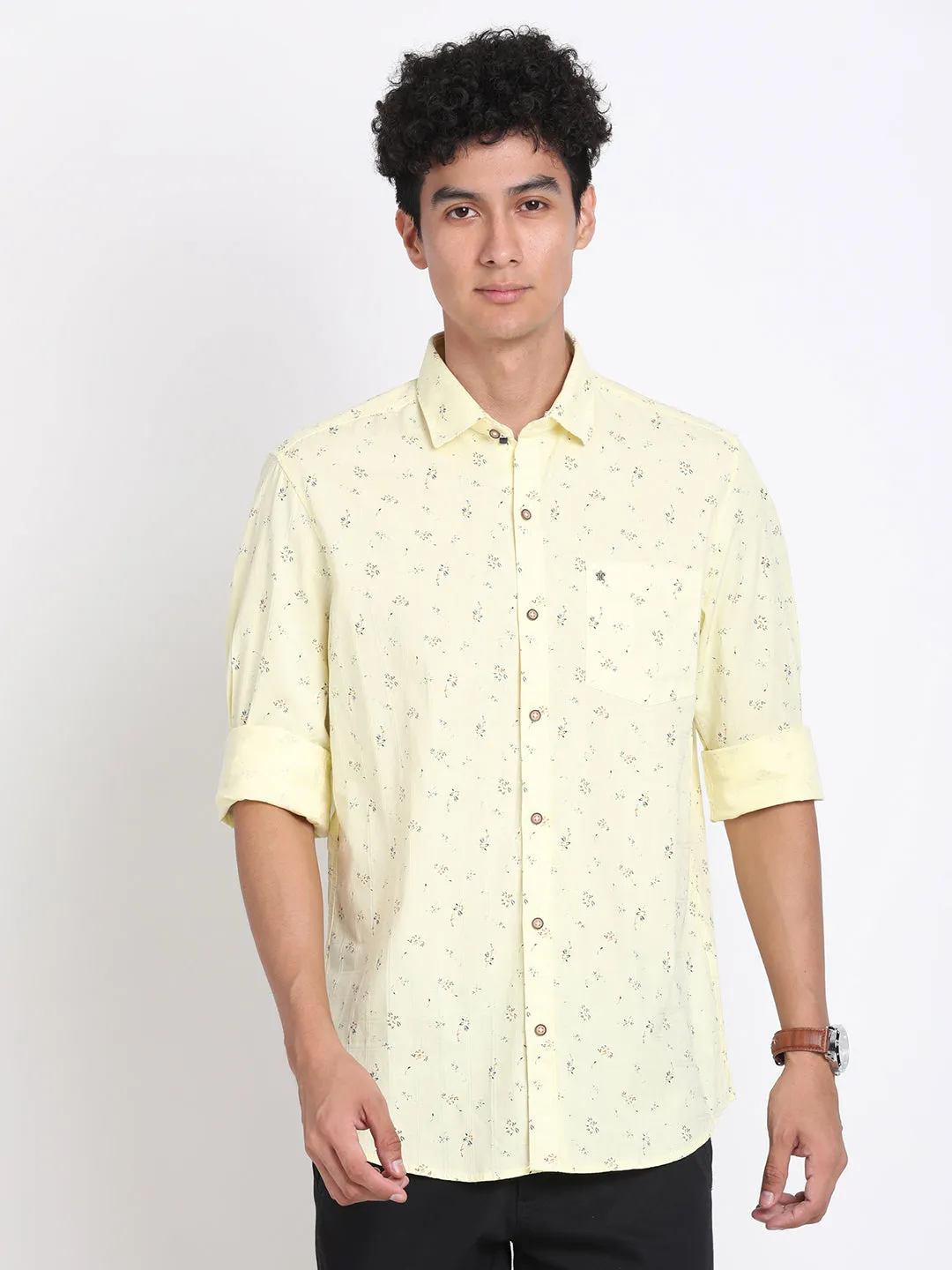 100% Cotton Lemon Printed Slim Fit Full Sleeve Casual Shirt