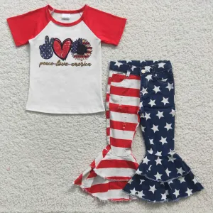 4th of July T-shirts patchwork jeans set GSPO0567