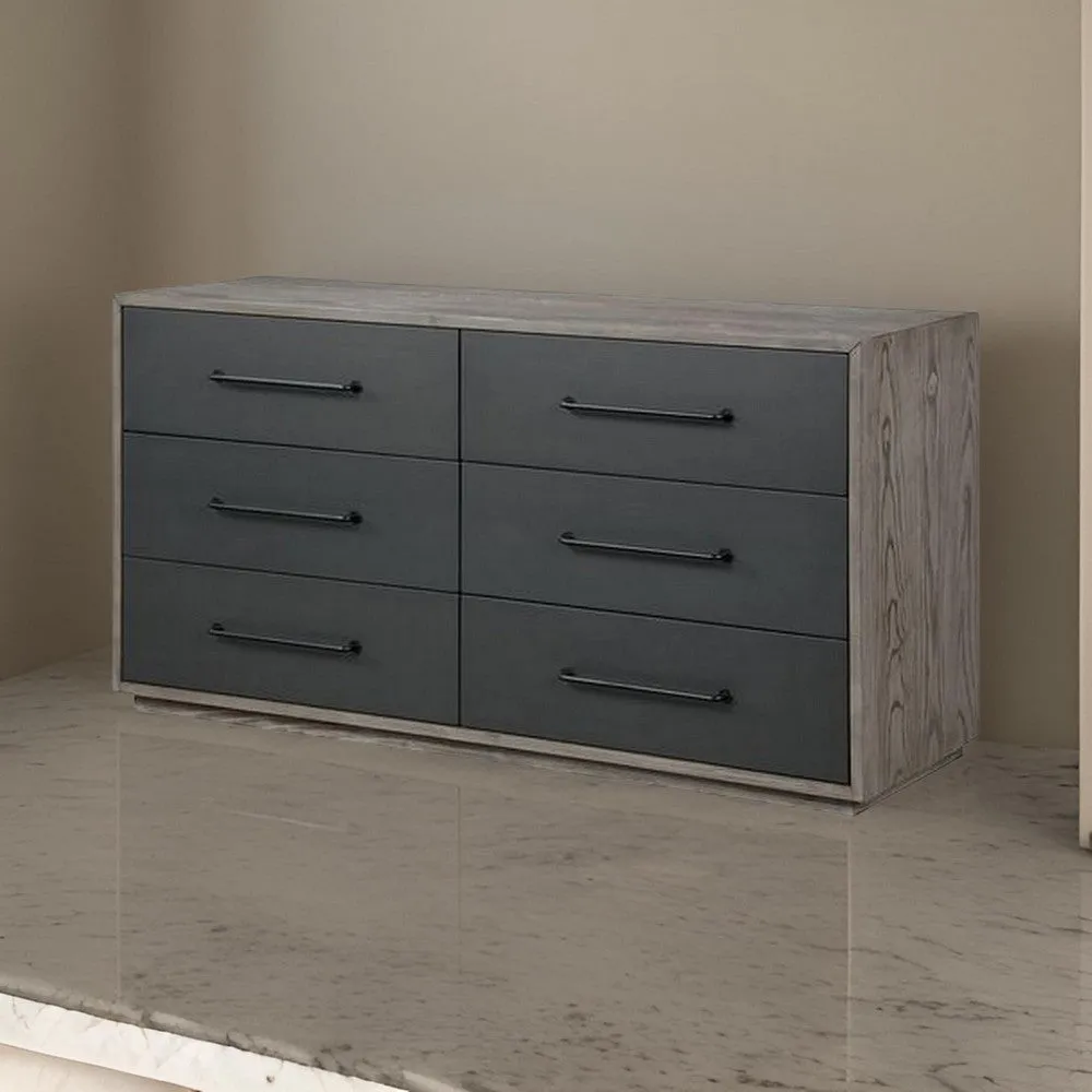 60 Inch Minimalistic 6 Drawer Wood Dresser, Subtle Grain Details, Gray By Casagear Home