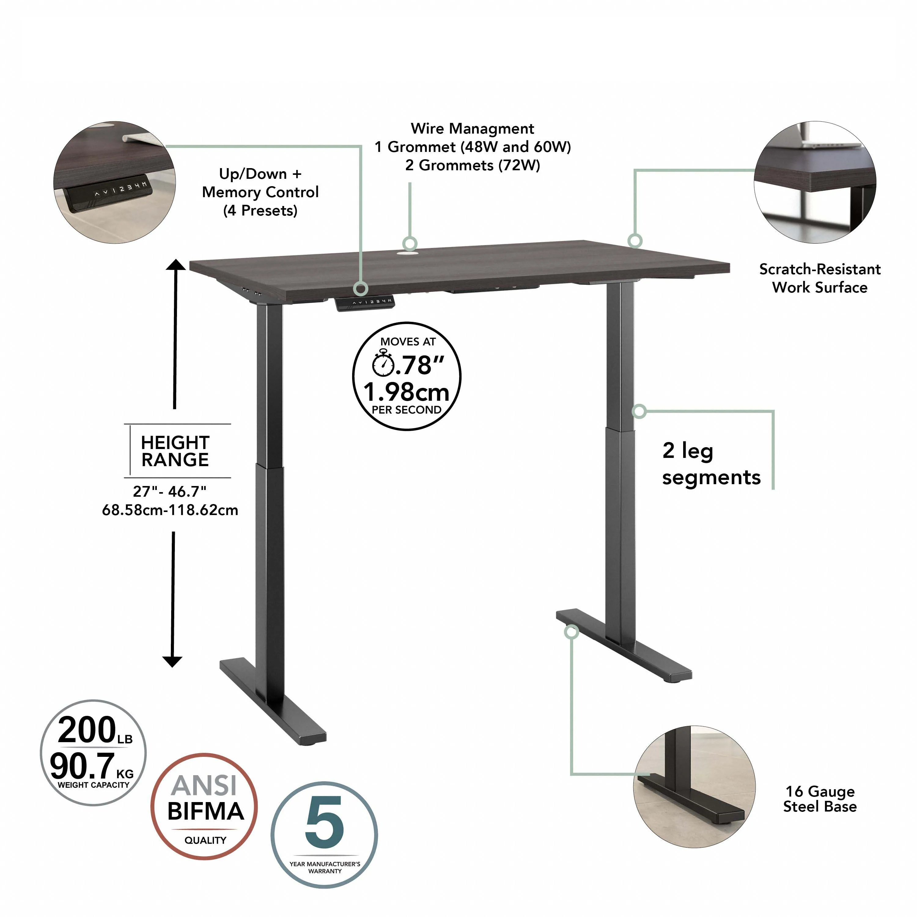 72" Modern Standing Office Desk in Storm Gray with Black Base