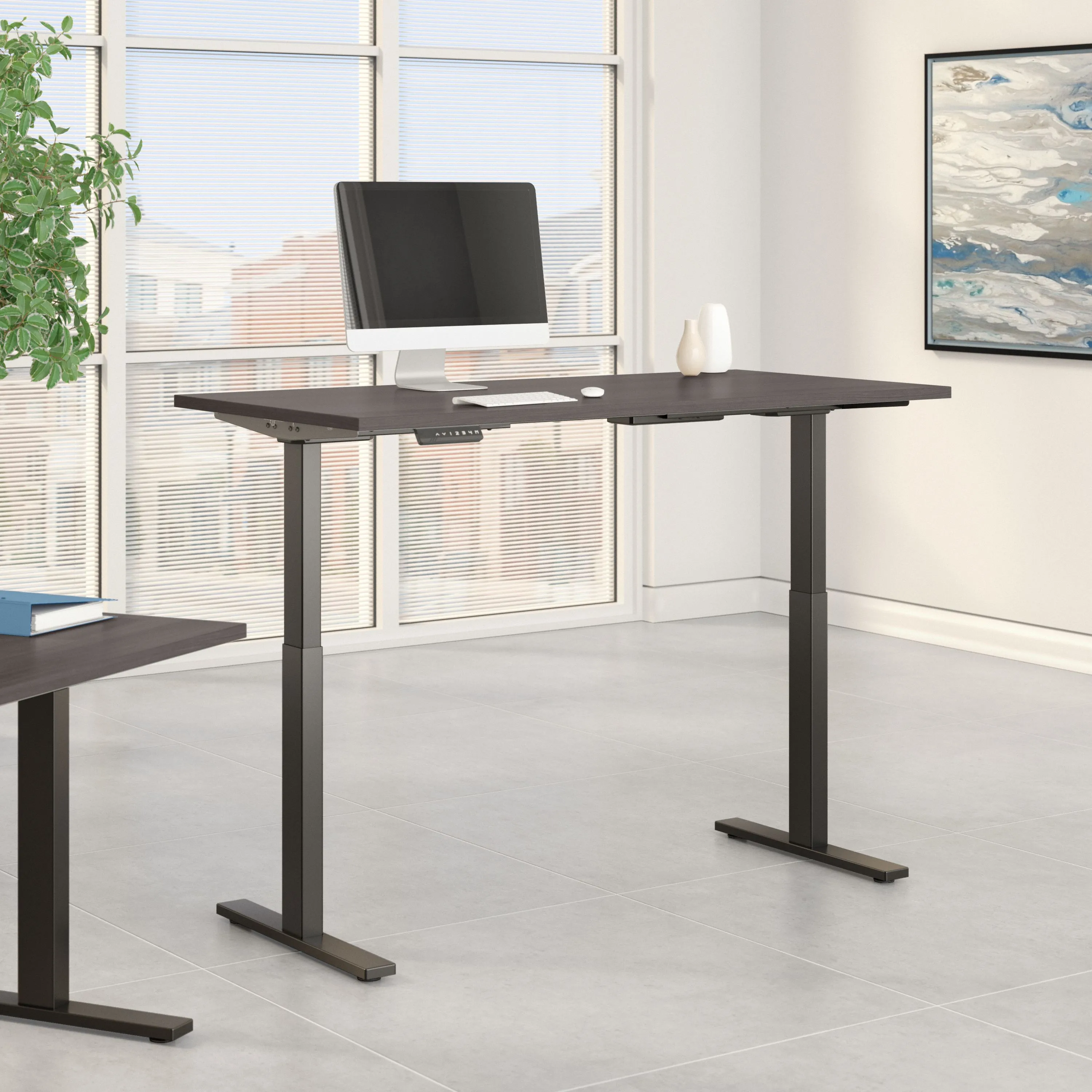 72" Modern Standing Office Desk in Storm Gray with Black Base