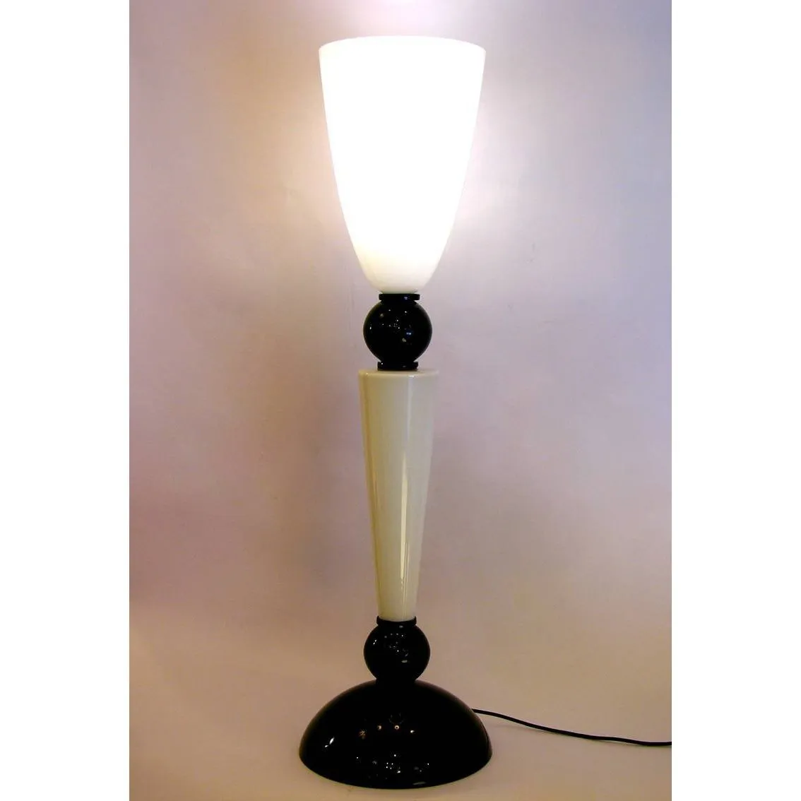 Alberto Dona Monumental Art Deco Black & White Murano Glass Table/Floor Lamp