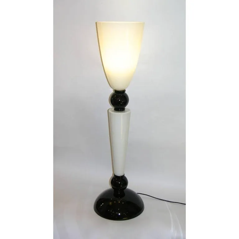 Alberto Dona Monumental Art Deco Black & White Murano Glass Table/Floor Lamp