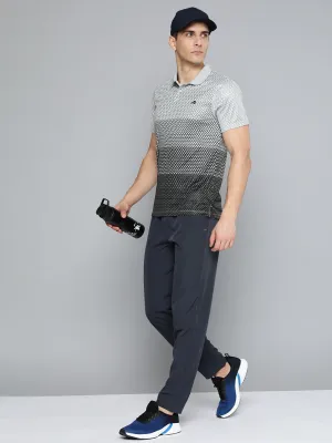 Alcis Men Grey Black Printed Polo Collar Slim Fit Running T-shirt