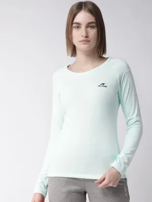 Alcis Women Sea Green Solid Round Neck Sporty T-shirt