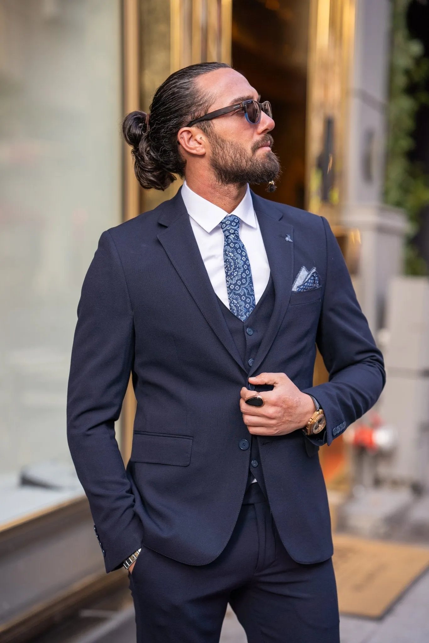 Bagan Navy blue Plain Suit