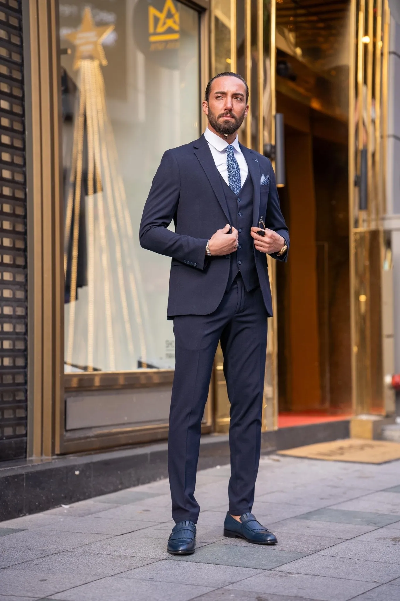 Bagan Navy blue Plain Suit