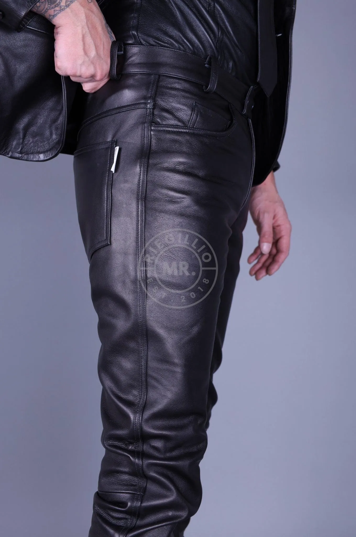 Black Leather 5 Pocket Pants