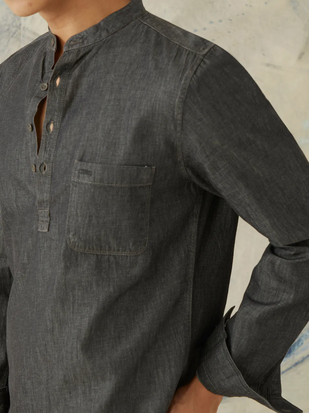 Black Plain Denim short kurta