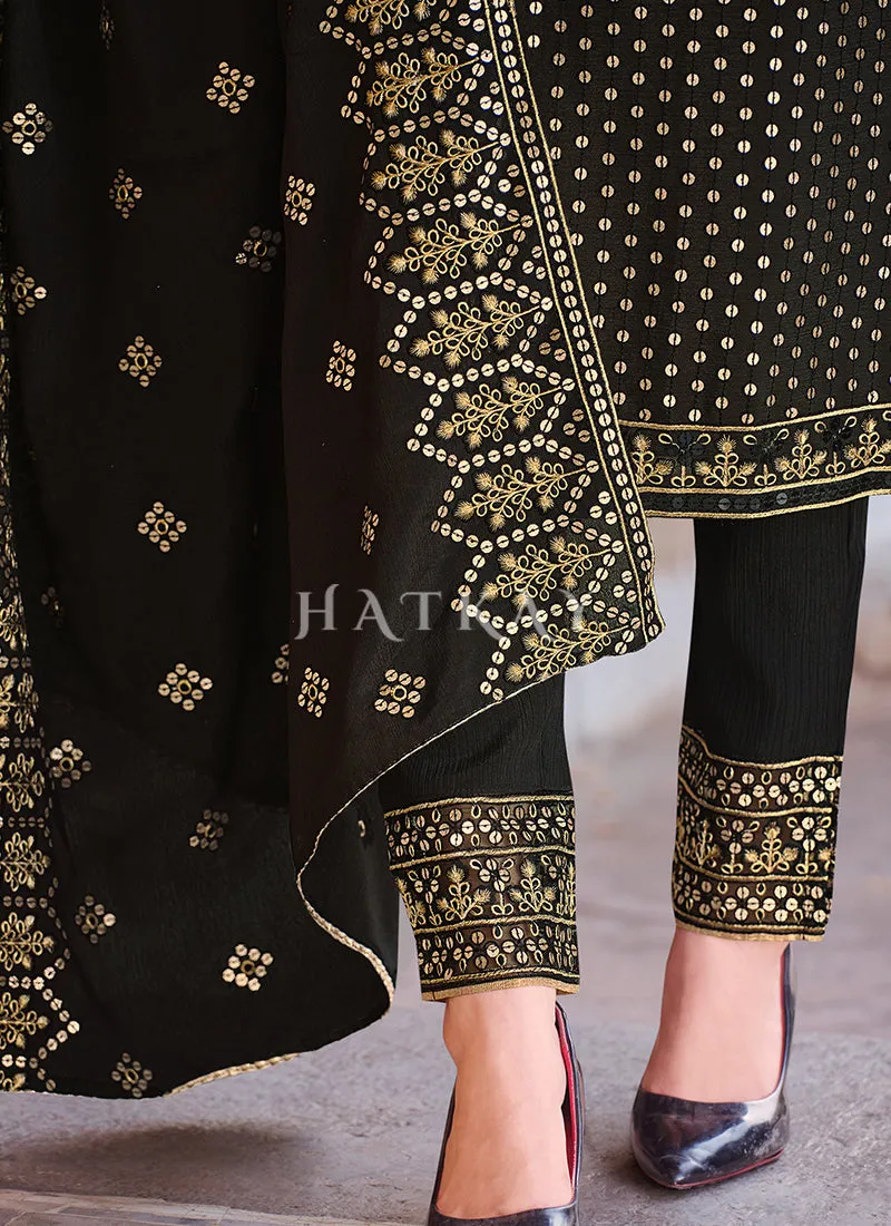 Black Sequence Embroidered Pakistani Pant Style Suit