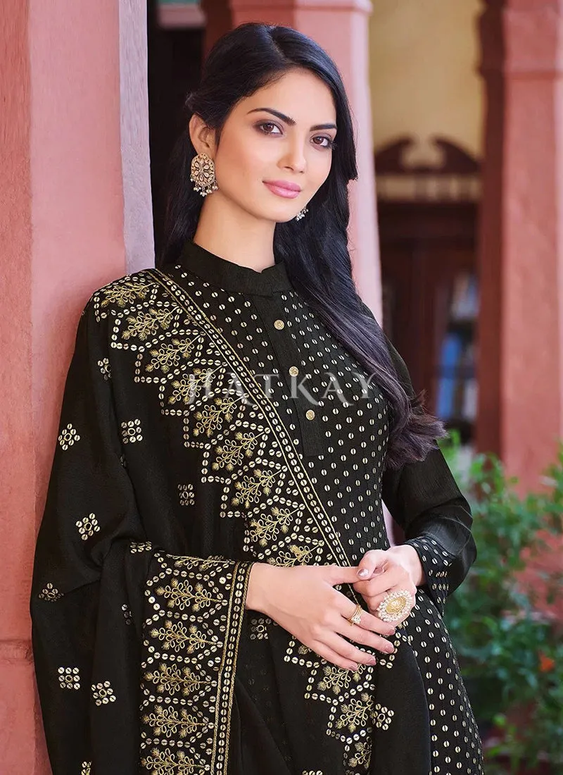 Black Sequence Embroidered Pakistani Pant Style Suit