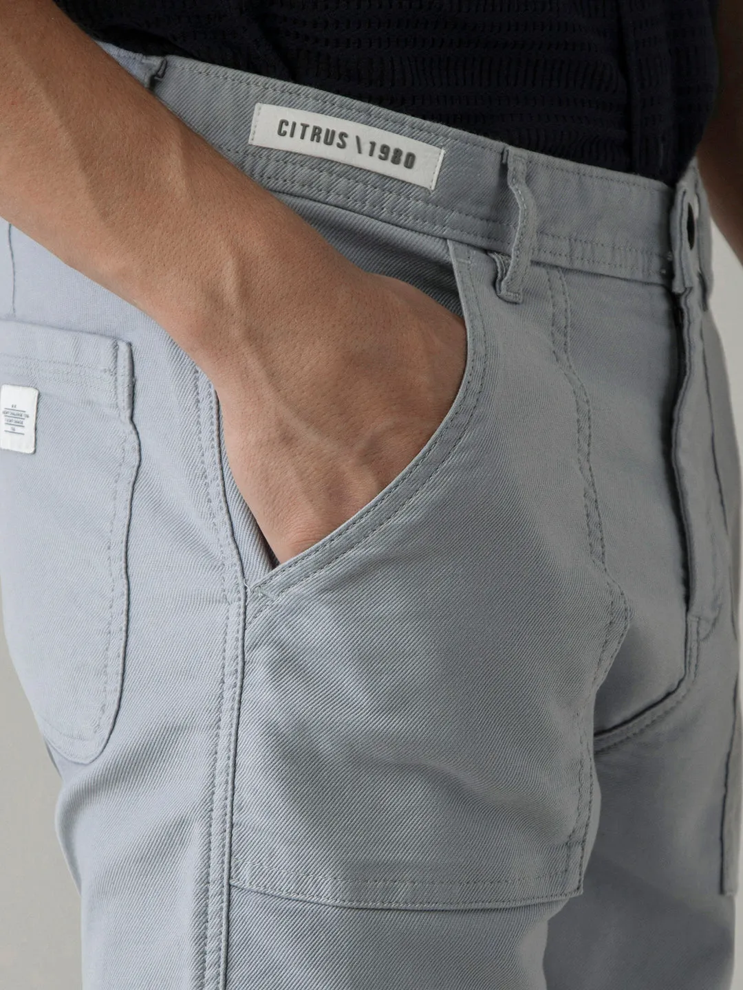 Blue Grey Plain Cargo Pant