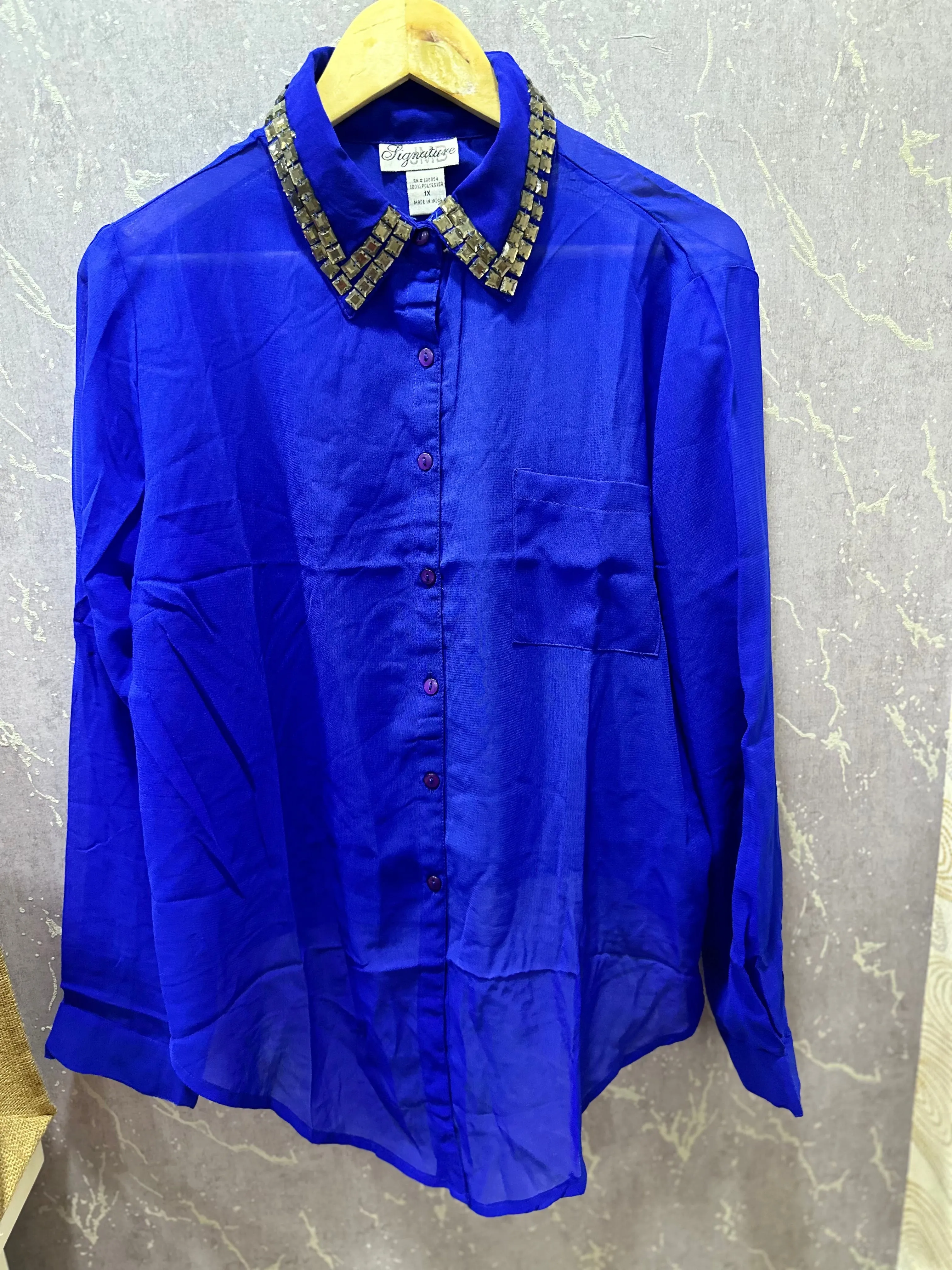 Blue Shirt with Designer Collars