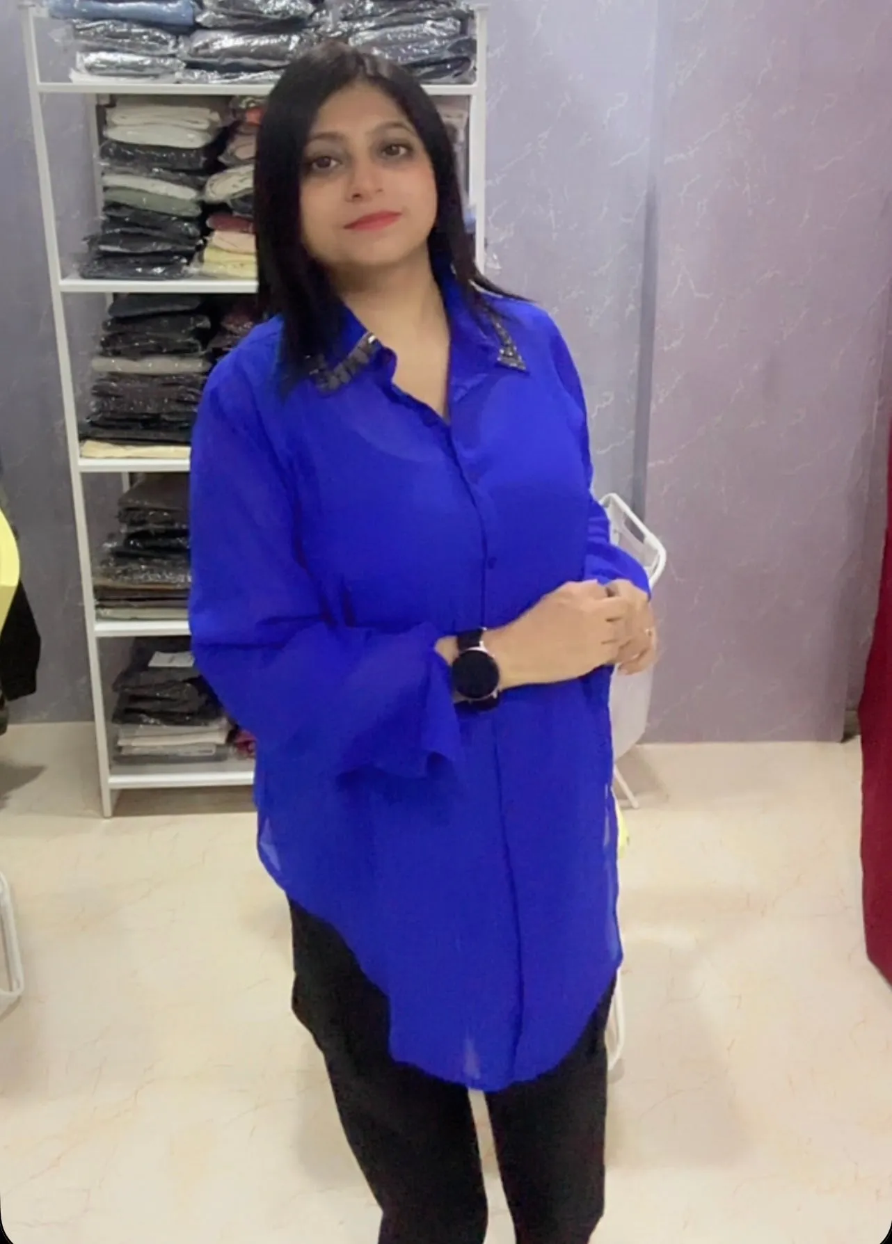 Blue Shirt with Designer Collars