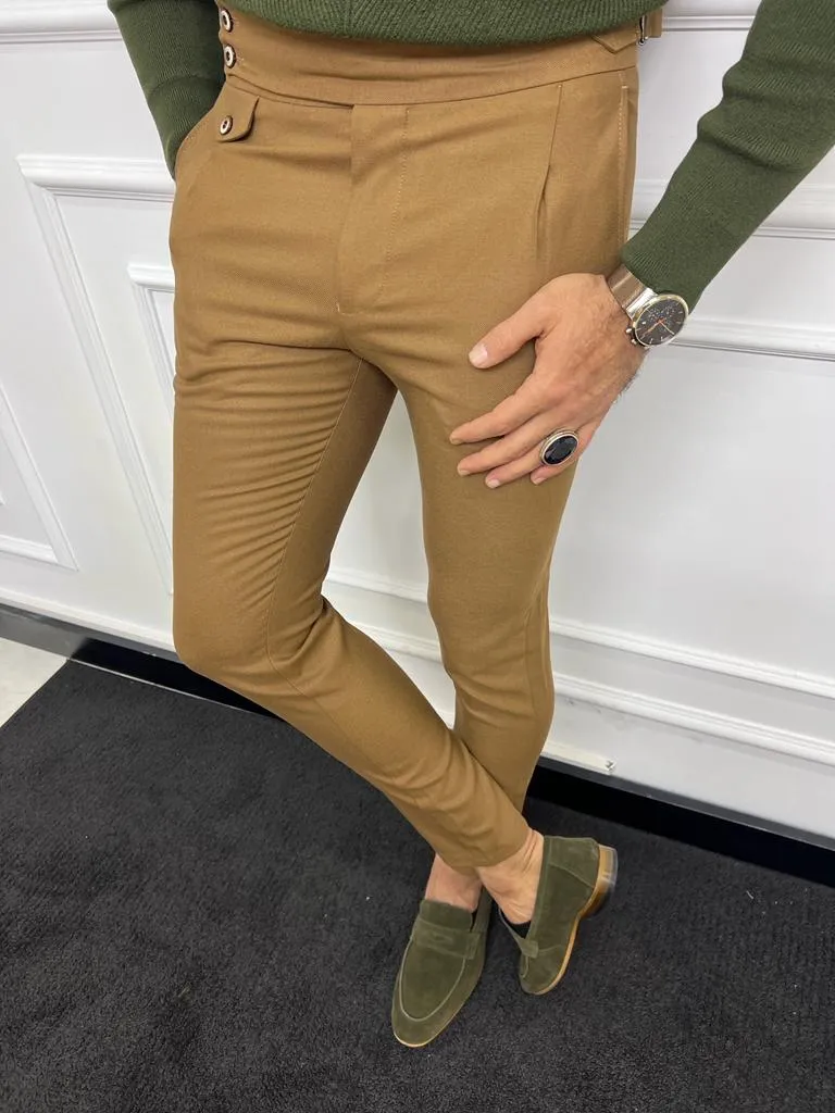 Bojoni Astoria Camel Slim Fit Wool Pants