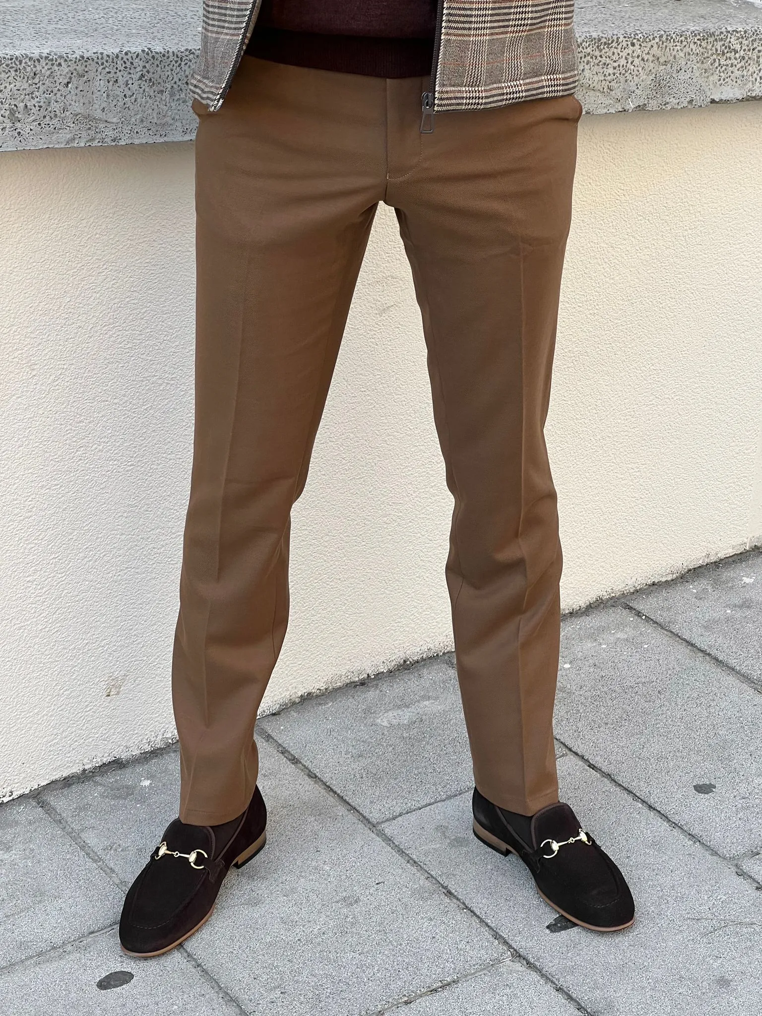 Bojoni Astoria Slim Fit High Quality  Patterned Camel Pants