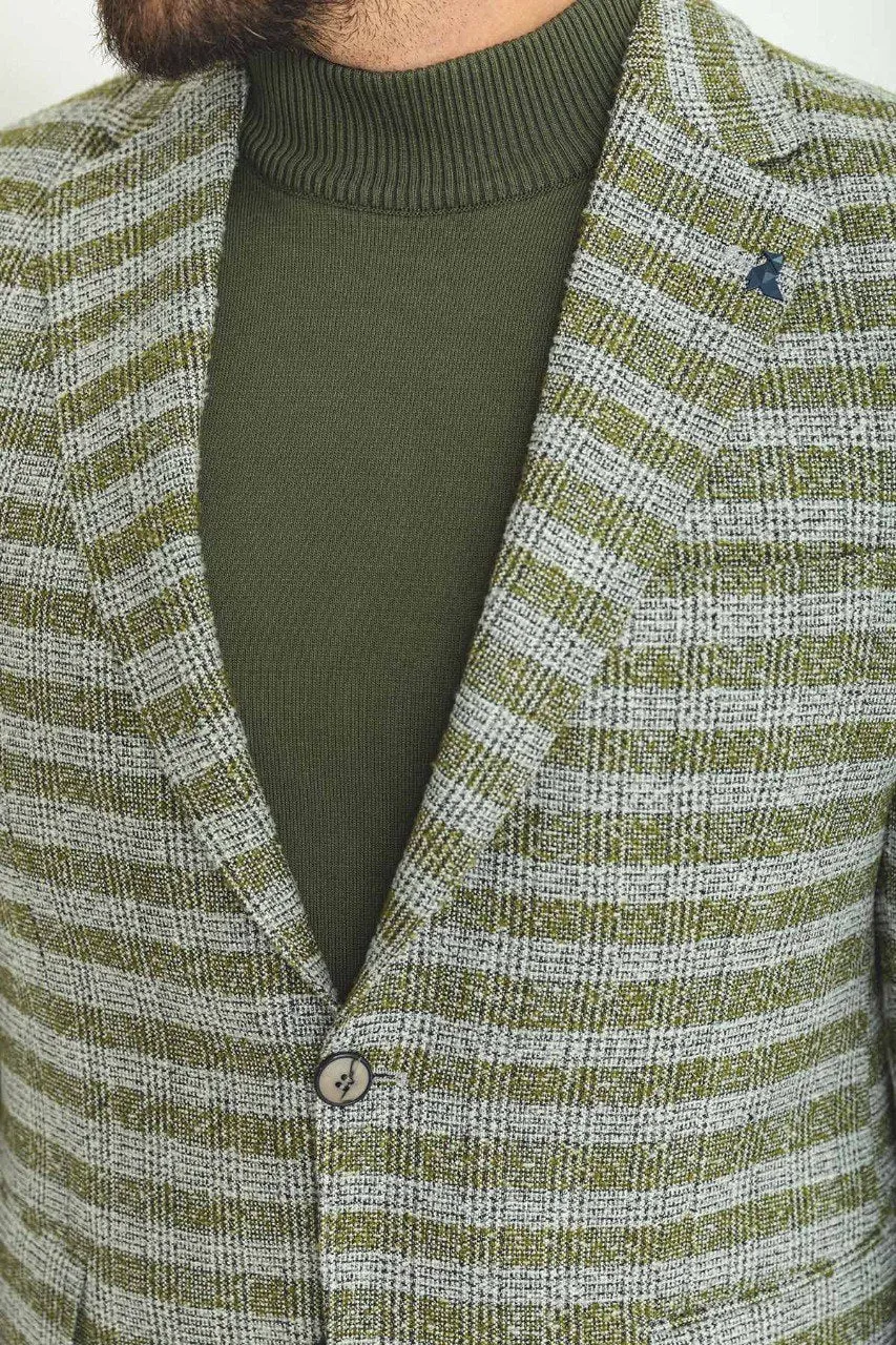 Bojoni Pezza Slim Fit Green Patterned Blazer