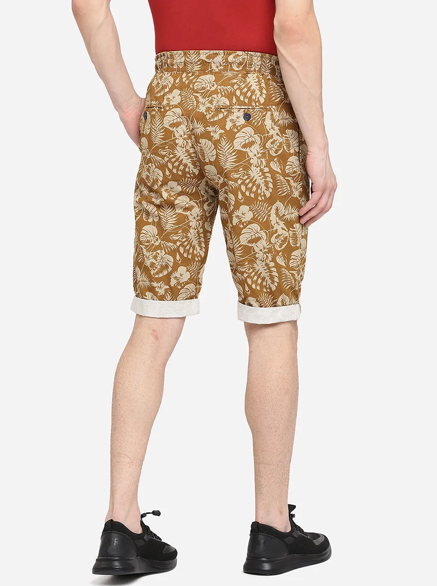 Brown Printed Slim Fit Capri | JadeBlue