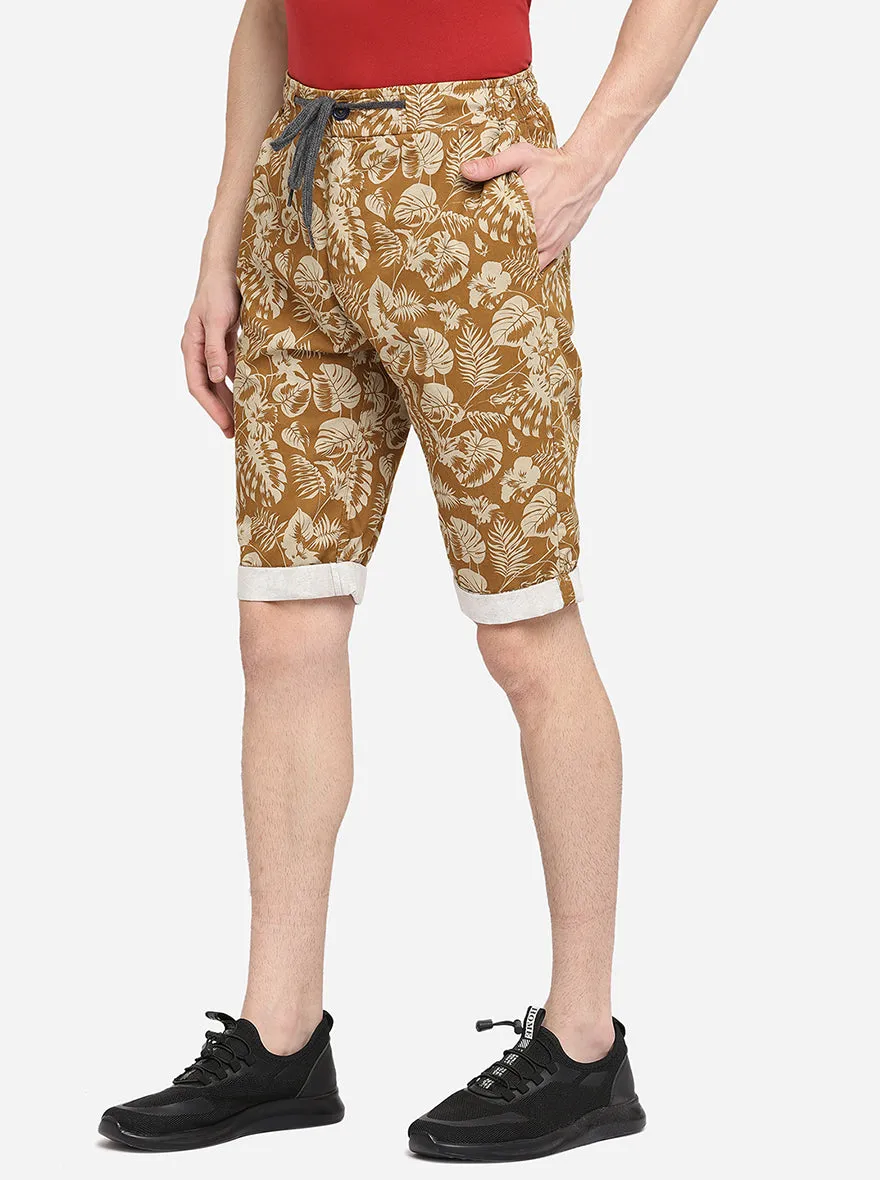 Brown Printed Slim Fit Capri | JadeBlue