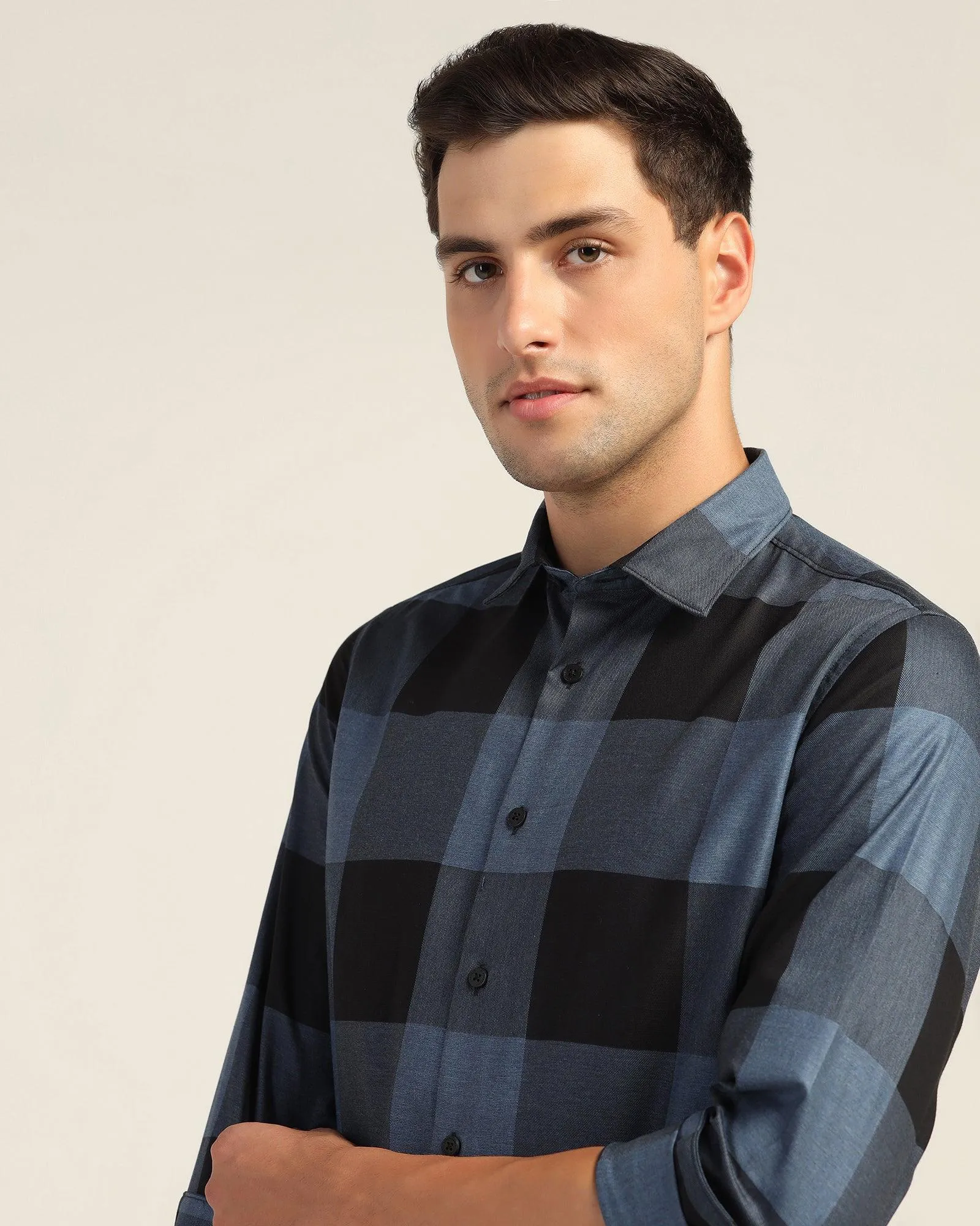 Casual Navy Check Shirt - Sienna