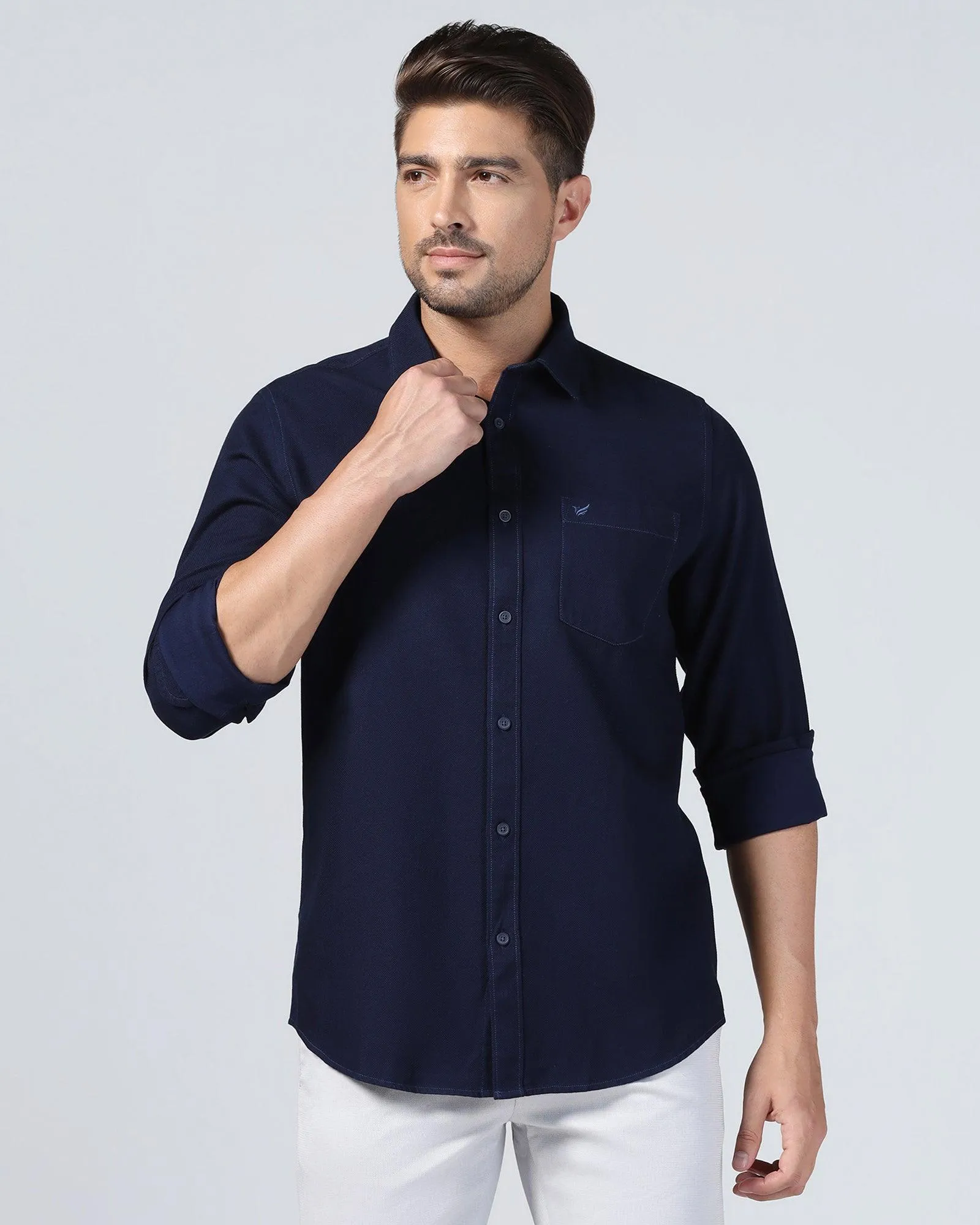 Casual Navy Textured Shirt - Caty