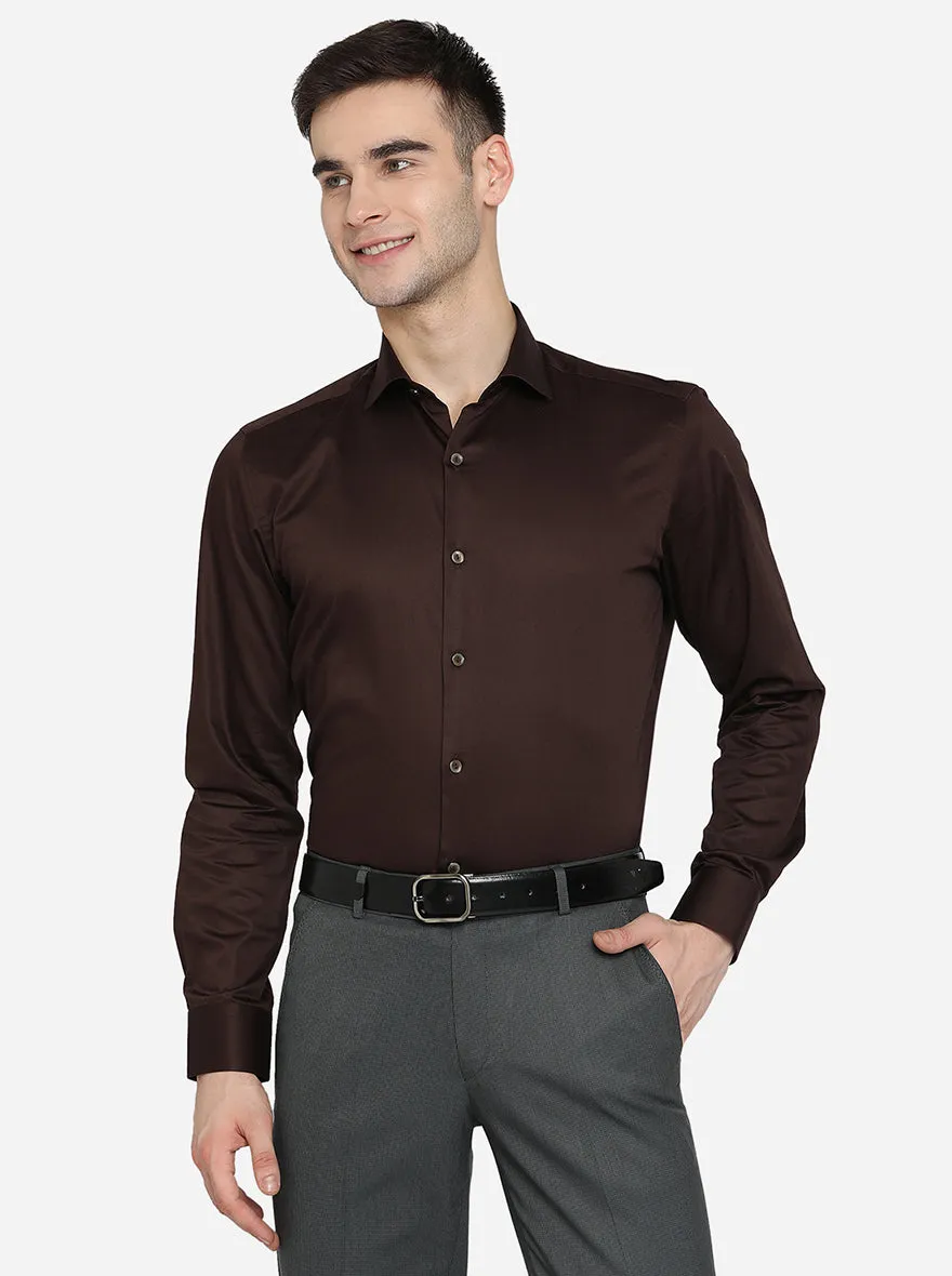 Coffee Brown Solid Slim Fit Party Wear Shirt | Wyre