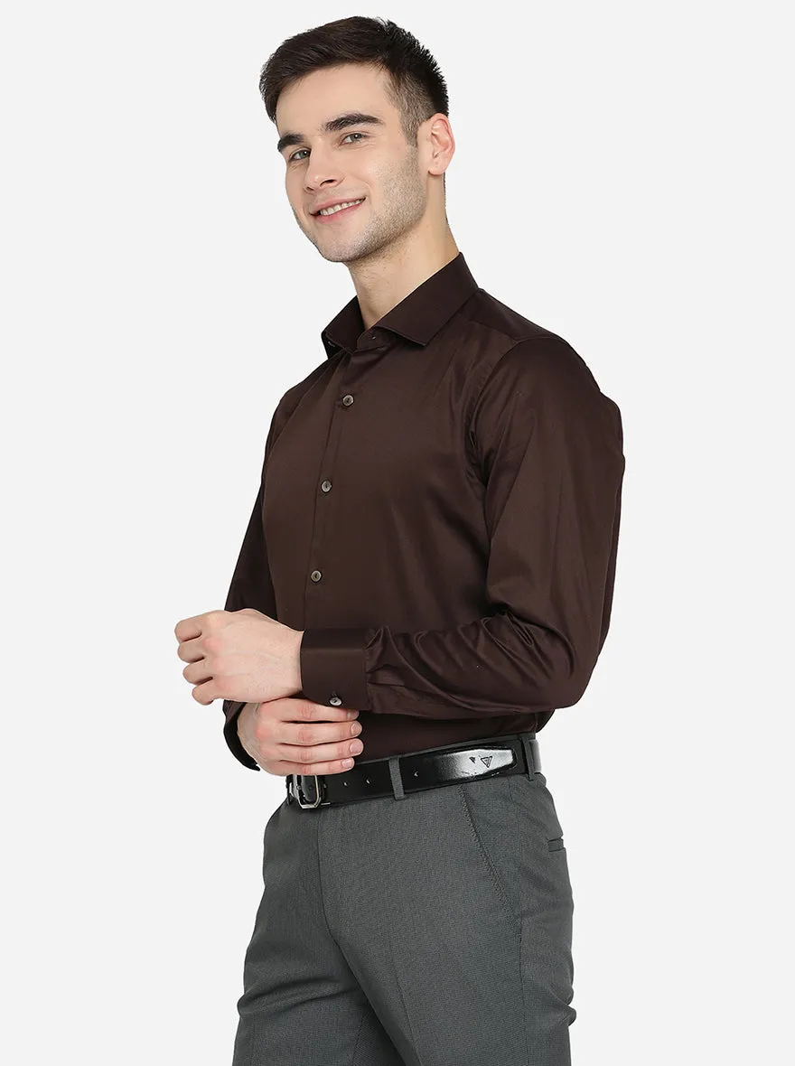 Coffee Brown Solid Slim Fit Party Wear Shirt | Wyre