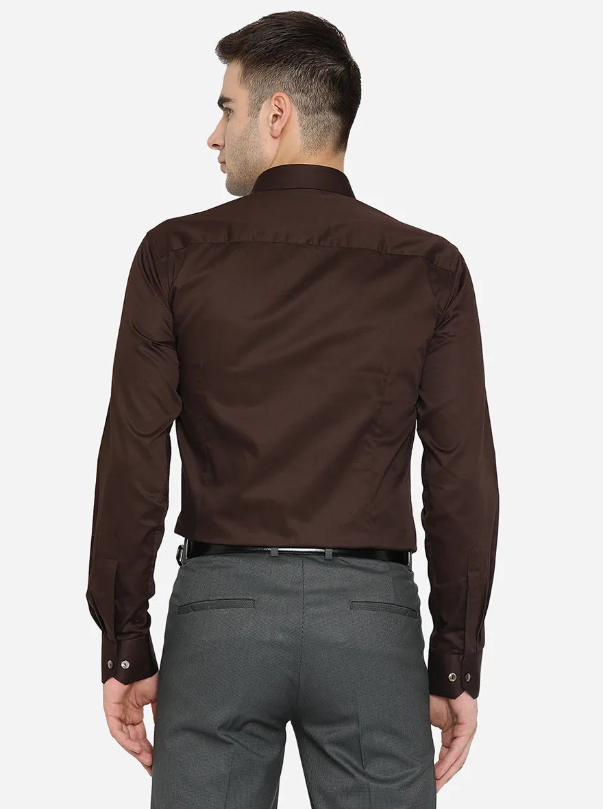 Coffee Brown Solid Slim Fit Party Wear Shirt | Wyre