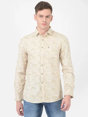 Cotton Beige Slim Fit Printed Shirt