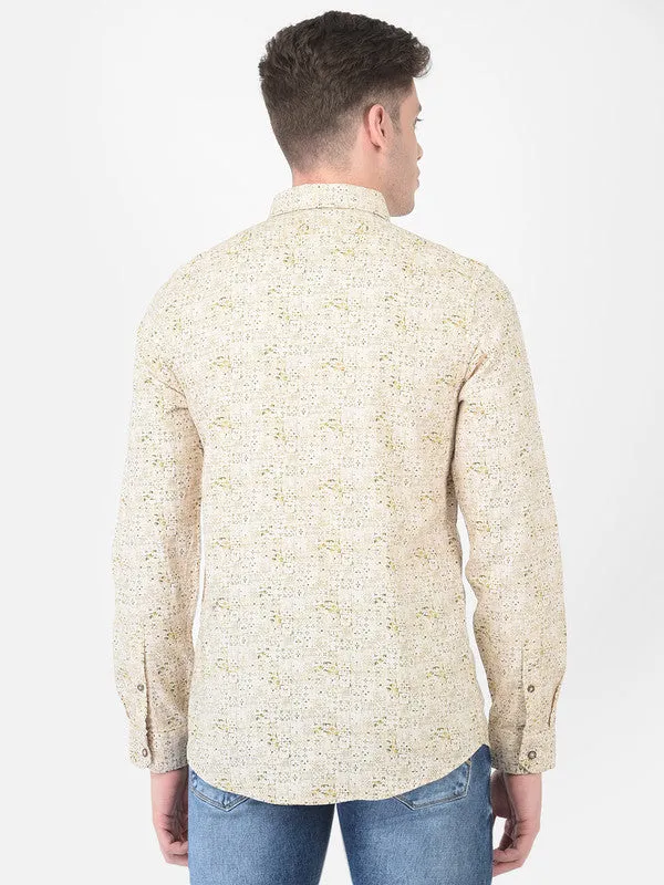 Cotton Beige Slim Fit Printed Shirt