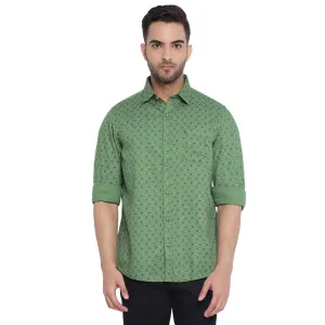 Cotton Green Printed Slim Fit Casual Shirt