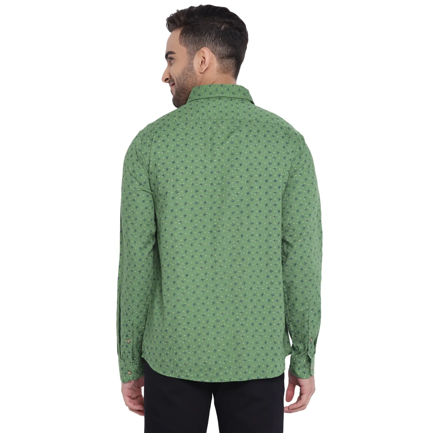 Cotton Green Printed Slim Fit Casual Shirt