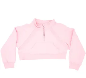 Cropped 1/4 Zip Sweatshirt- Light Pink