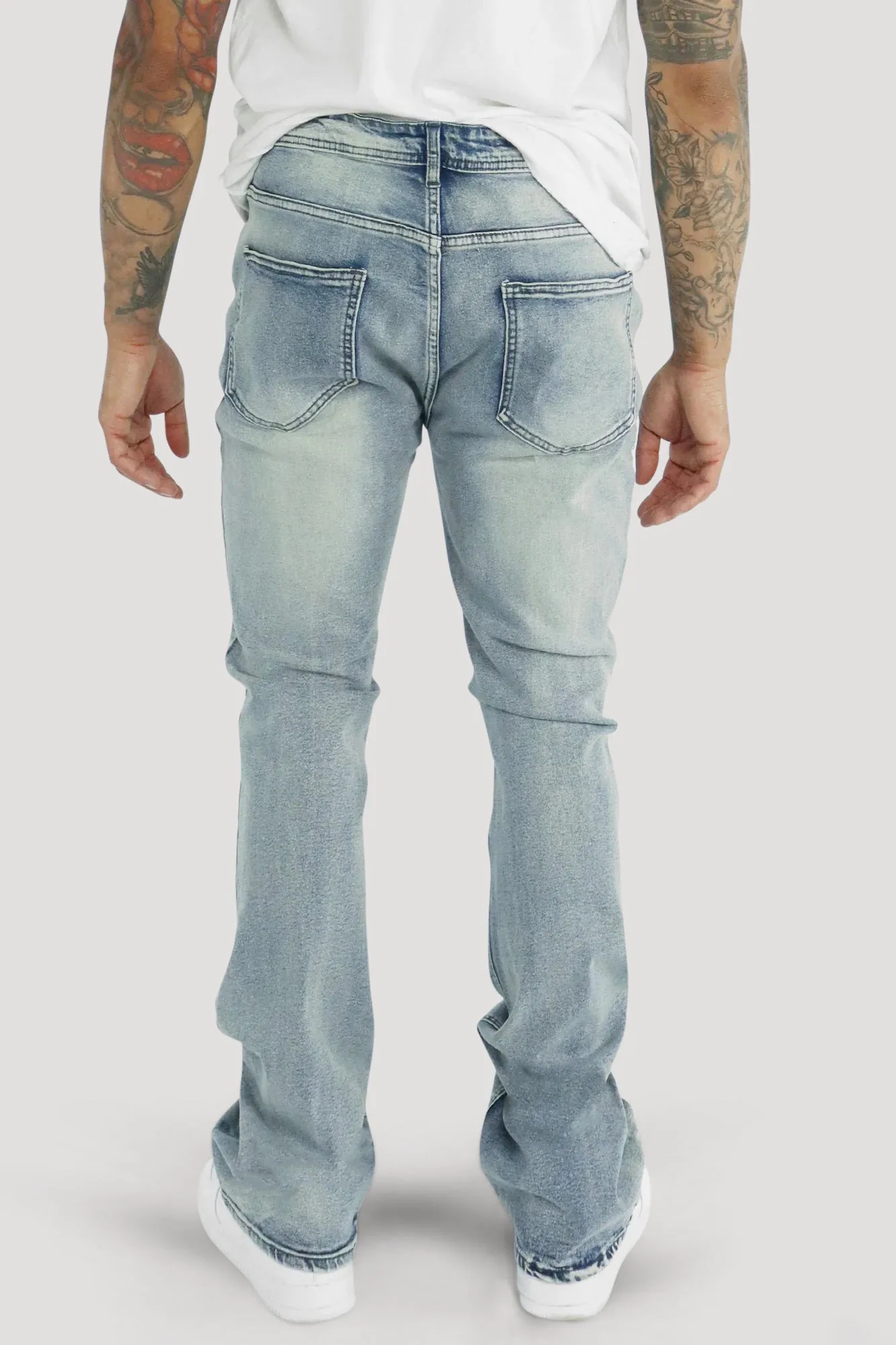 Crossed Patched Super Stacked Denim (Blue Wash)