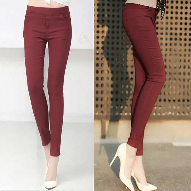 Drop Shipping Colored Stretch Fashion Female Candy Colored Pencil Women's Pants Elastic Cotton Pants OL Slim Trousers Size S-3XL