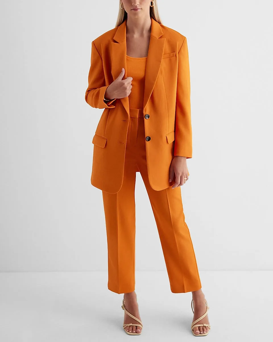 Editor High Waisted Twill Straight Ankle Pant in Carrot Orange