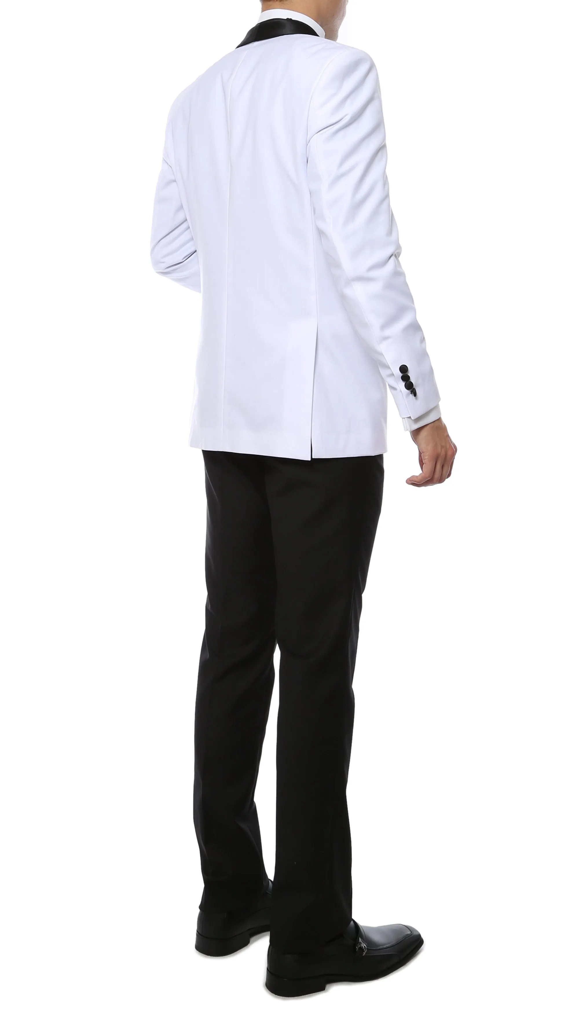 Ferrecci Slim White & Black Satin Shawl Collar Tuxedo Jacket With Black Pants