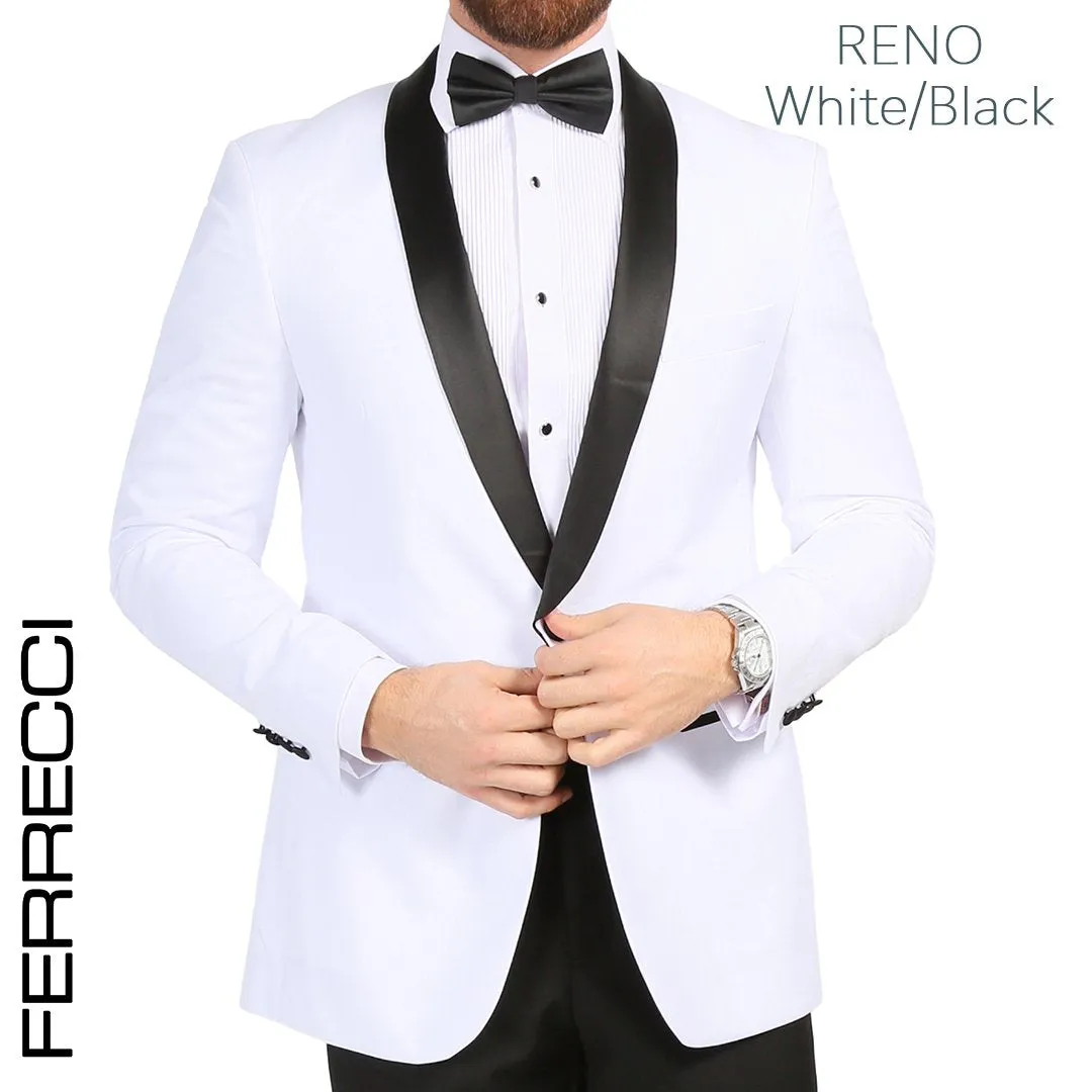 Ferrecci Slim White & Black Satin Shawl Collar Tuxedo Jacket With Black Pants