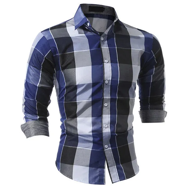 Fit Dress Shirt for Men Checked Button Down Long Sleeves Slim