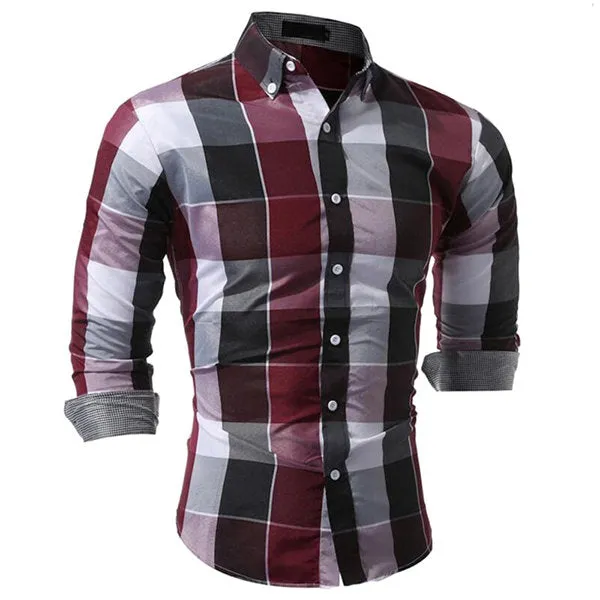 Fit Dress Shirt for Men Checked Button Down Long Sleeves Slim