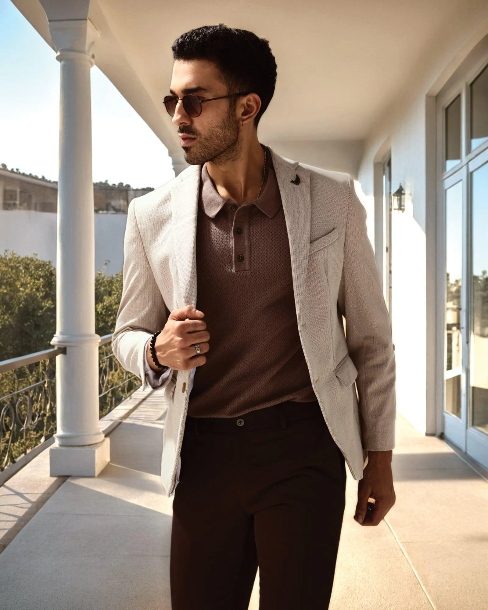 Formal Beige Textured Blazer - Venue