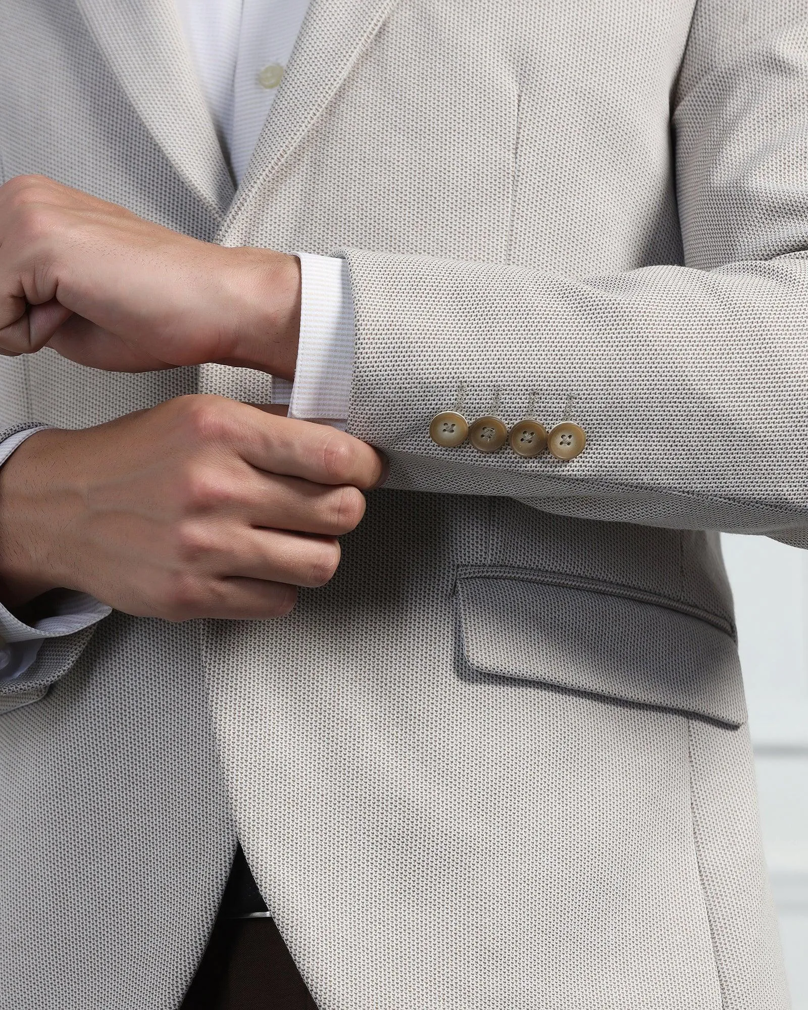 Formal Beige Textured Blazer - Venue