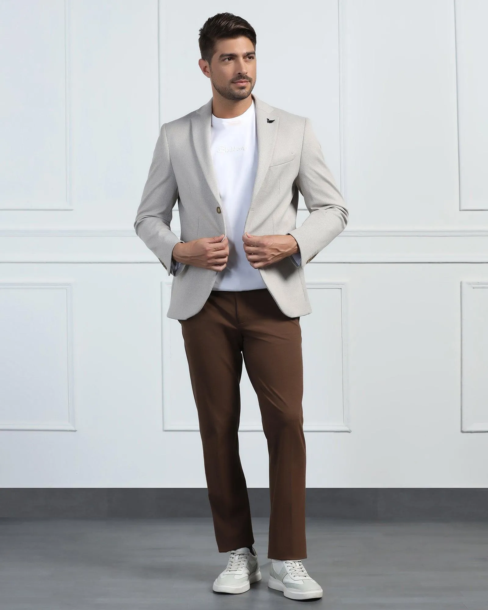 Formal Beige Textured Blazer - Venue