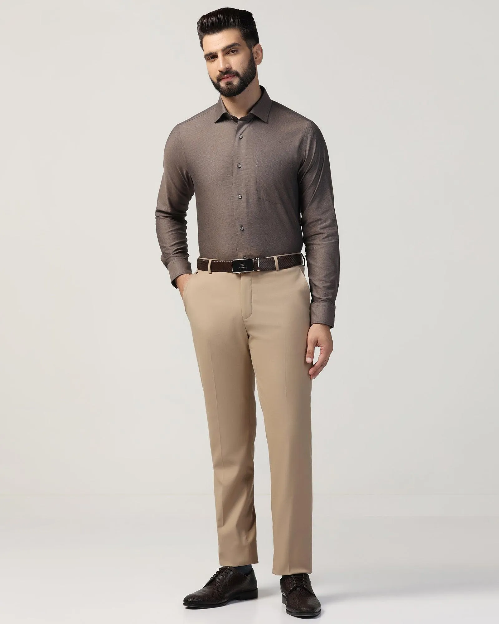 Formal Beige Textured Shirt - Adam