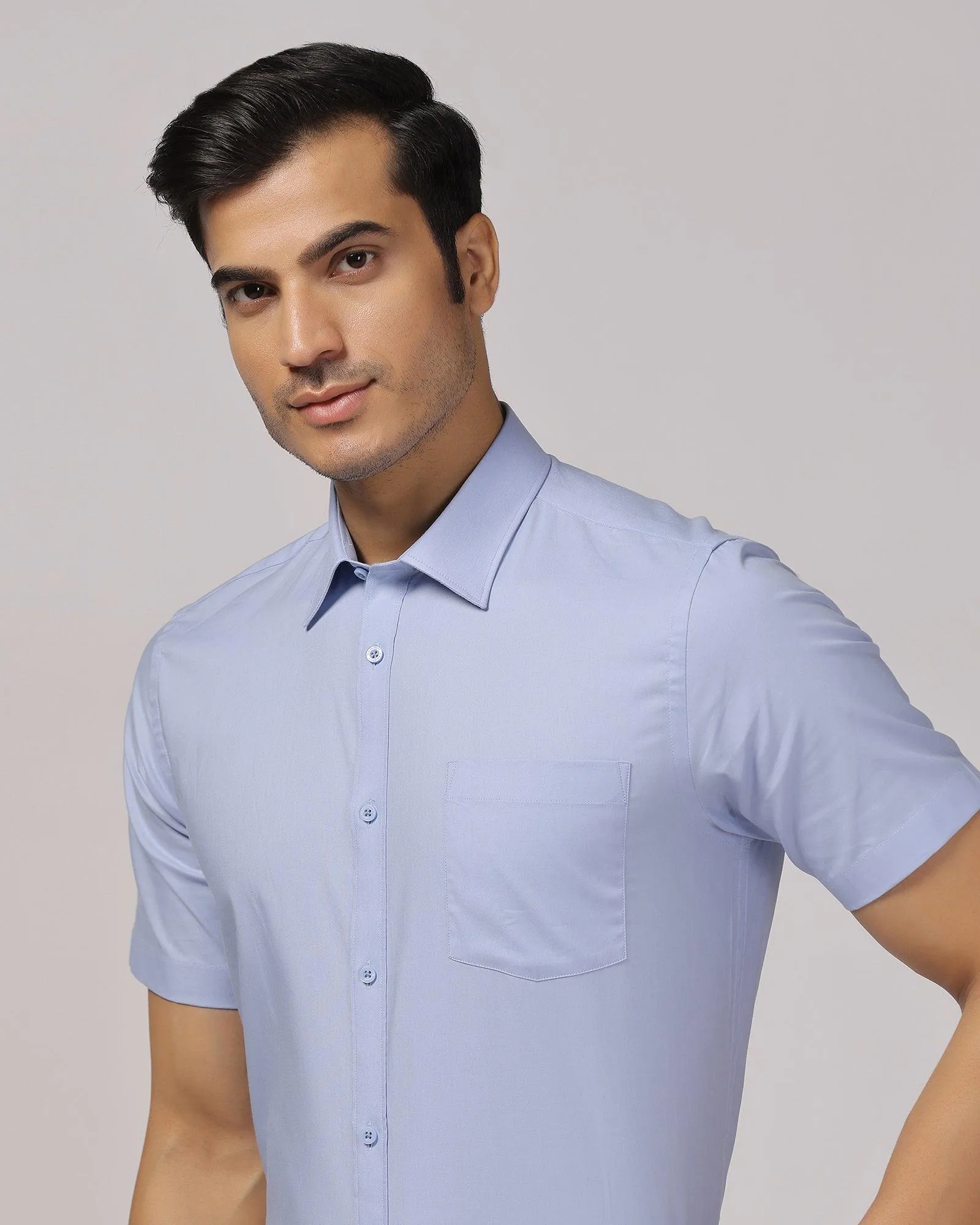 Formal Half Sleeve Blue Solid Shirt - Retro